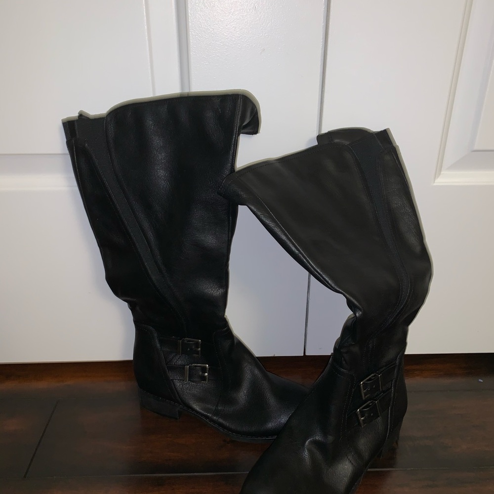 New tall black boots with a buckle
